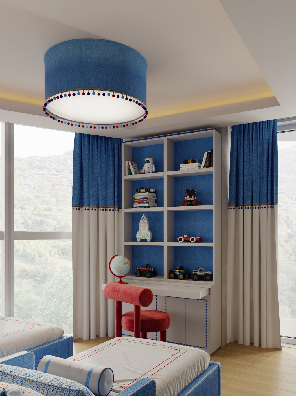 Bright Blue Twin Bedroom