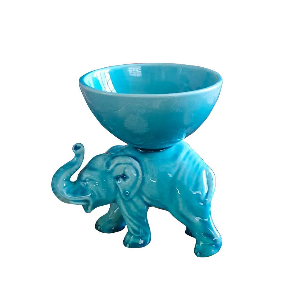 CERAMIC ELEPHANT INCENSE BURNER- BLUE