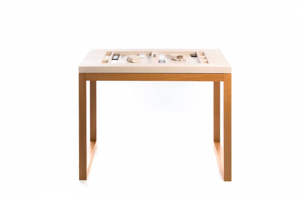 Table de backgammon pieds Chêne Galuchat Beige