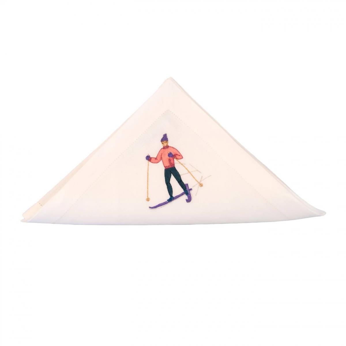 Napkin Skieur Rose et Bonnet Bleu debout