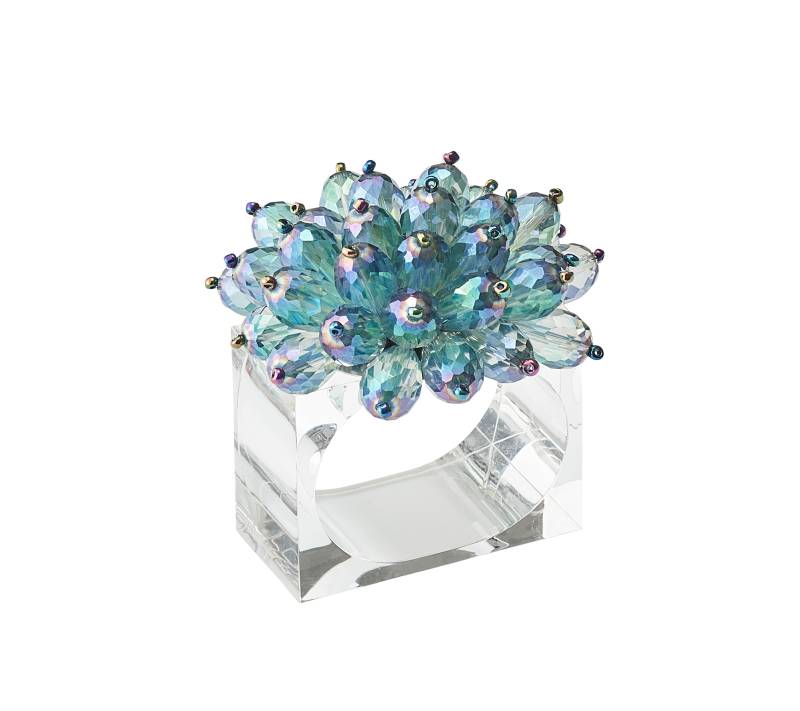 Zinnia Napkin Ring in Blue & Green, Set of 4