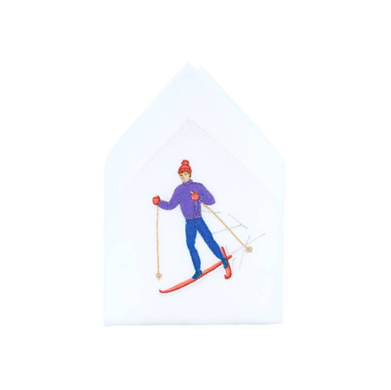 Napkin Skieur Argenté Violet et Bonnet Bleu