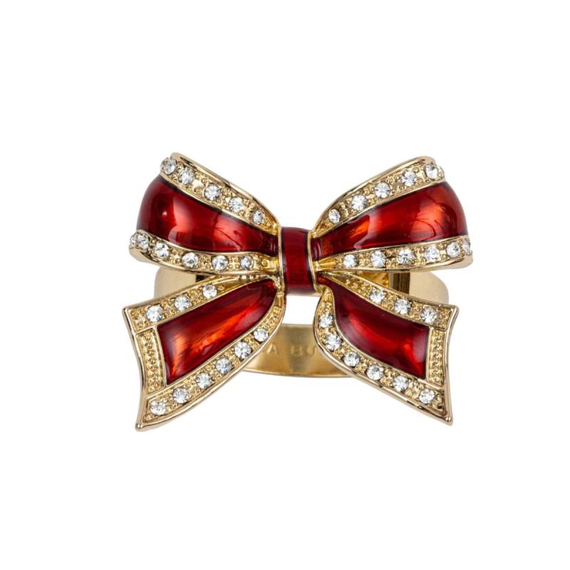 Enamel Bow Skinny Napkin Rings Red -Set Of  4