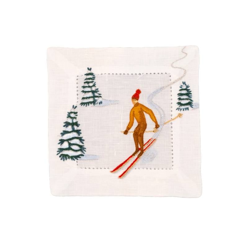 Coaster Skieur Argenté Rouge