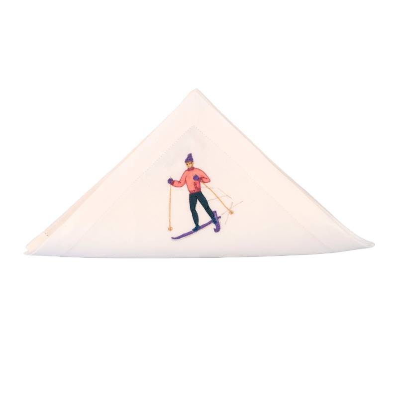 Napkin Skieur Rose et Bonnet Bleu debout