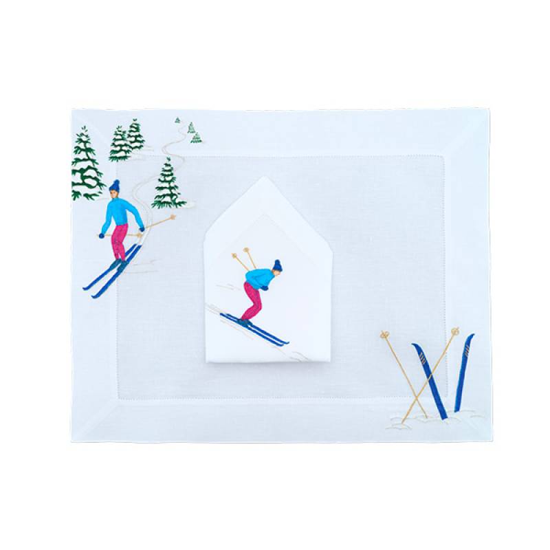 Placemat Skieur Argenté Bleu