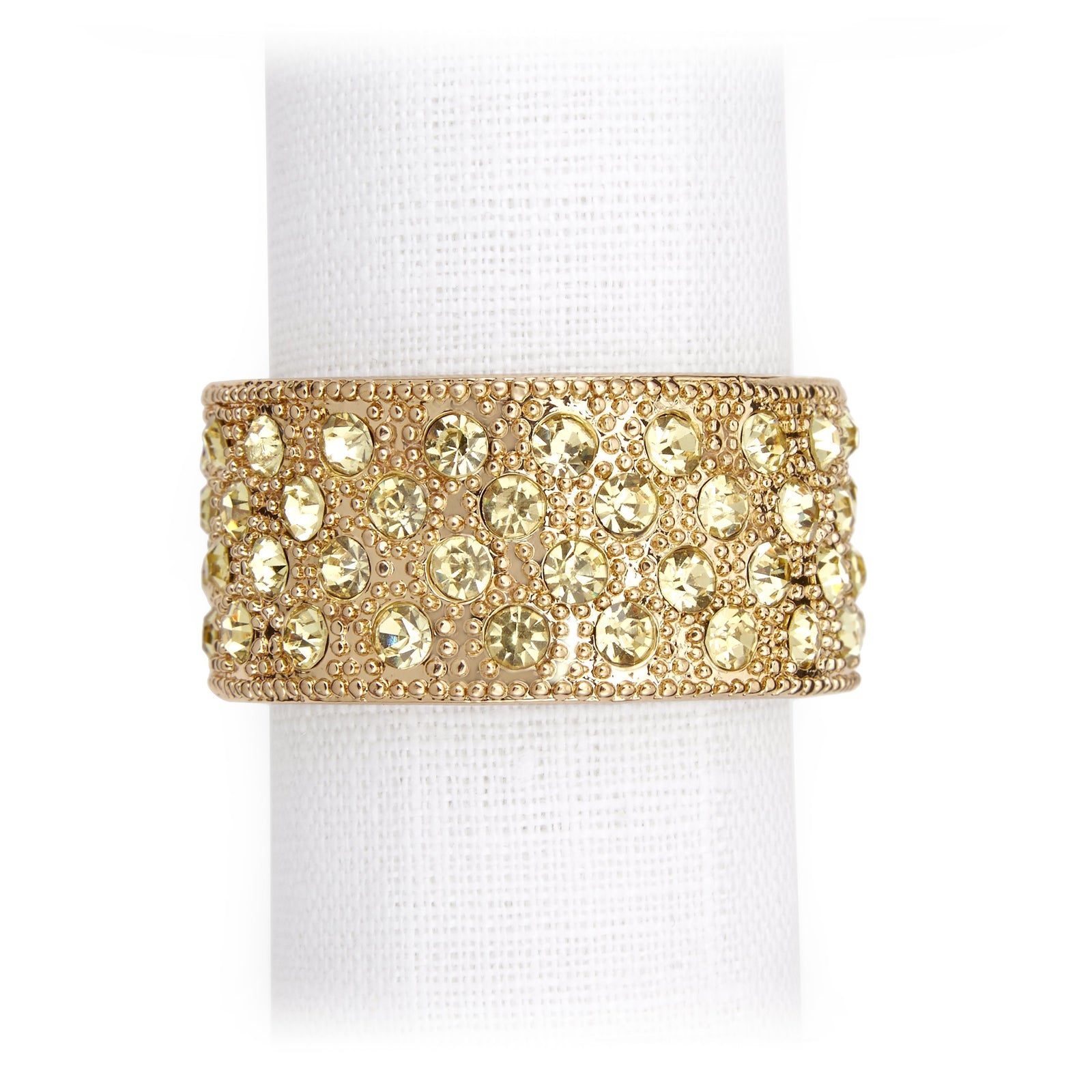 Pave Band Napkin Rings Jewels Gold w/Yellow Crystals - Set of 4